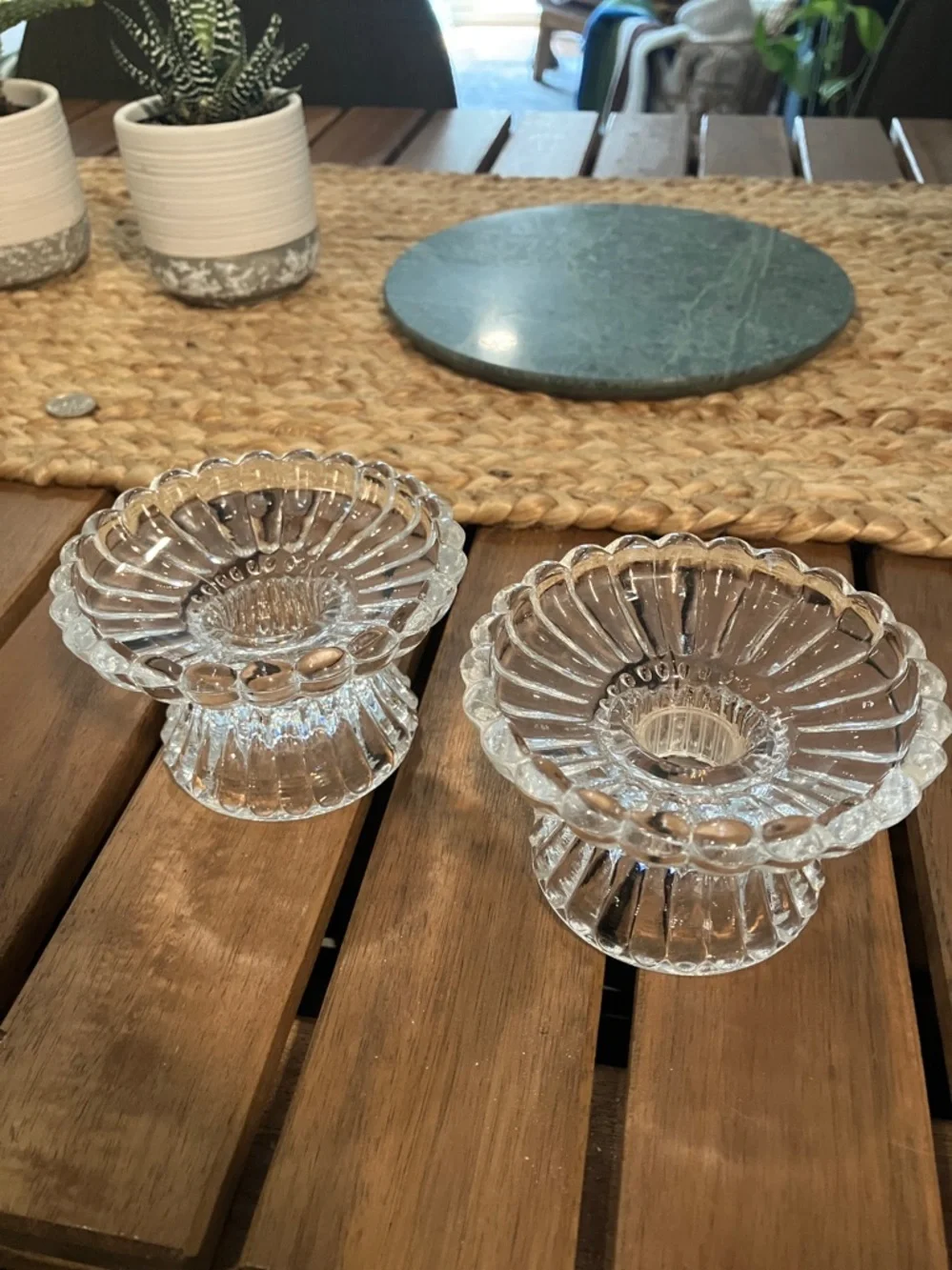 Vintage Party Lite Colonial Quilted Candle Holder Pair Clear Glass - Picture 2 of 3